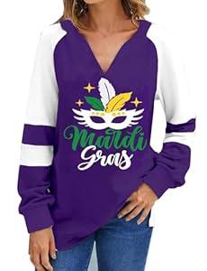 Roshop St Patricks Day Shirts Women Loose V-Neck Cute Long Sleeve Holiday Green Lucky Clover Irish Shamrock Shirts Pug M