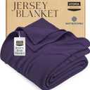Utopia Bedding Knit Blanket Queen Size (90x90 Inches, Purple) Soft Lightweight Jersey Breathable Sweatshirt Blanket for Bed,Couch & Sofa