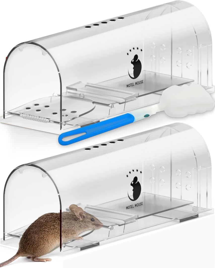 Motel Mouse Humane No Kill Live Catch and Release Mouse Traps, Reusable with Cleaning Brush - 2 Pack