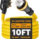 10ft 30 Amp to 50 Amp RV Locking Adapter Cord Compatible with Nema TT-30P Male to SS2-50R, Locking Female Power Dog Bone Plug for RV Trailer Camper, STW 10 Awg/3c