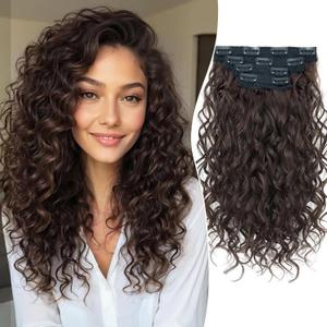 Clip in Hair Extensions,Aisaide 4PCS 16 inch Curly Hair Extensions Short Soft Natural Hairpiece Lace Weft Curly Wave Clip Ins Extensions Invisible for Women (Dark Chocolate Brown)