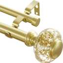 Gold Double Curtain Rod For Windows 28 to 48 Inch, 1 Inch Diameter Heavy-Duty Adjustable Dual Curtain Rod with Decorative Gold Foil Finials, Double Curtain Rod for Bedroom and Living Room