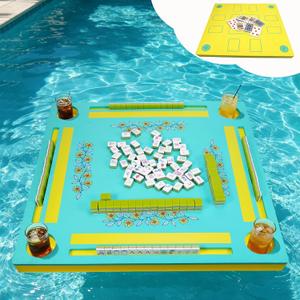 3tyto Double-Sided Floating Mahjong Table for Pool, Premium EVA Floating Mahjong Table with Tile Grooves & Cup Holders, Multi-Game Floating Mahjong Set for Pool for Mahjong, Poker & Dominoes, 31.5 inches x 31.5 inches x 2 inches