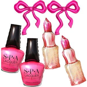 Pack of 6 Spa Party Decoration Balloons/Nail Polish/LipStick/Hot Pink Bow Foil Balloons/Makeup Party Supplies/Babi Decorion/Pink Girl Party Balloons