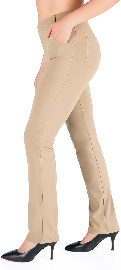 Yogipace,4 Pockets/Belt Loops,Petite Women's Straight Leg Yoga Dress Pant Work Pants Office Slacks,27",Khaki,Size M
