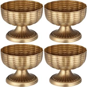 4 Pcs Distressed Vintage Gold Metal Compote Bowl Compote Vintage Gold Vase Centerpieces for Table Pedestal Vase for Wedding Birthday Party Anniversary Indoor Outdoor Activity, 8" Diameter