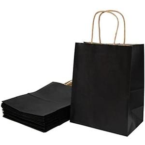 vanhel 50-Pack Medium Black Kraft Paper Bags: 8x4.25x10.5 Inches,Kraft Paper Bags, Gift Bags with Handles, suitable for Christmas, Halloween, Business, Retail and Wedding