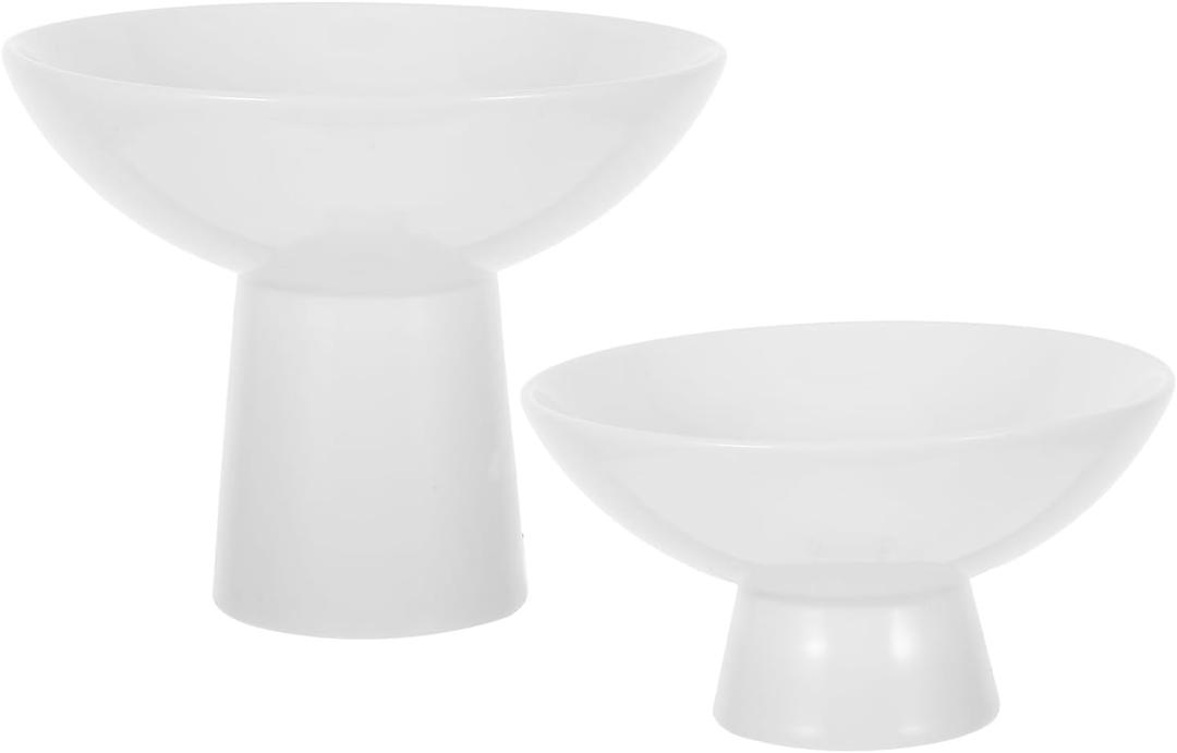 2Pcs Small White Pedestal Bowls Ceramic Footed Fruit Bowl for Displaying Kitchen Counter 4.9 x 4.13Inch 2 Sizes