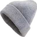 100% Merino Wool Beanie Hat for Men and Women, Unisex Thermal Winter Hat, One Size Cuffed Knit Ribbed Beanie (Gray)