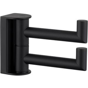 APLusee Swivel Towel Hook 2 Arms Matte Black, 304 Stainless Steel Bathroom Double Towel Holder, Folding Robe Hook Wall Mounted (1 Pack)