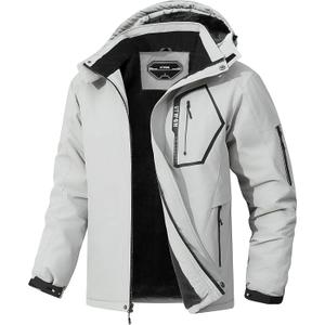 Men's Ski Jacket Winter Warm Snow Coat Waterproof Windbreaker Hooded Work Outerwear Snowboarding Jackets (XX-Large, Light Gray)