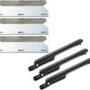 Parts Kit DG225 Stainless Steel Heat Plate Shield and Cast Iron Burner Replacement for Jenn Air 730-0163, 720-0163 Gas Grill, Repair Kit Burner and Heat Plates - 3 Pack