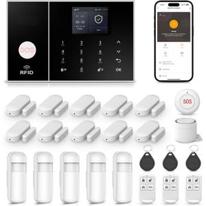 LWOHSI PG108 Alarm System for Home Security,WiFi+GSM 4G DIY Alarm Kit with Phone APP Alert, Door/Window Sensor, Remote, Compatible with Alexa and Google for House, Apartment