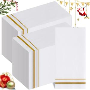 I00000 100 Pack Silver Napkins Bathroom Disposable Hand Towels, Absorbent and Soft Paper Guest Towels, Bathroom Napkins Disposable Decorative for Wedding Party or Dinners (Gold)