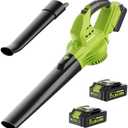 Leaf Blower Cordless with 2 Battery and Charger, 130MPH 180CFM High Speed Leaf Blower with 2 Tubes, 20V Electric Leaf Cleaner, Lightweight Handheld Small Blower for Patio, Garden, House, Depot, Green