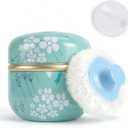 SHIMIDO Body Powder Puff and Container, 3.15" Portable Empty Powder Case Box with Lids for Baby, Women's, Travel and Home Use (White Flowers)