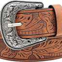 Cowgirl Belt Western Belt for Women Men Floral Cowboy Belts with Buckle Carving Leather Country Belt for Jeans Pants (45nch(Fit waist:34-39inch))