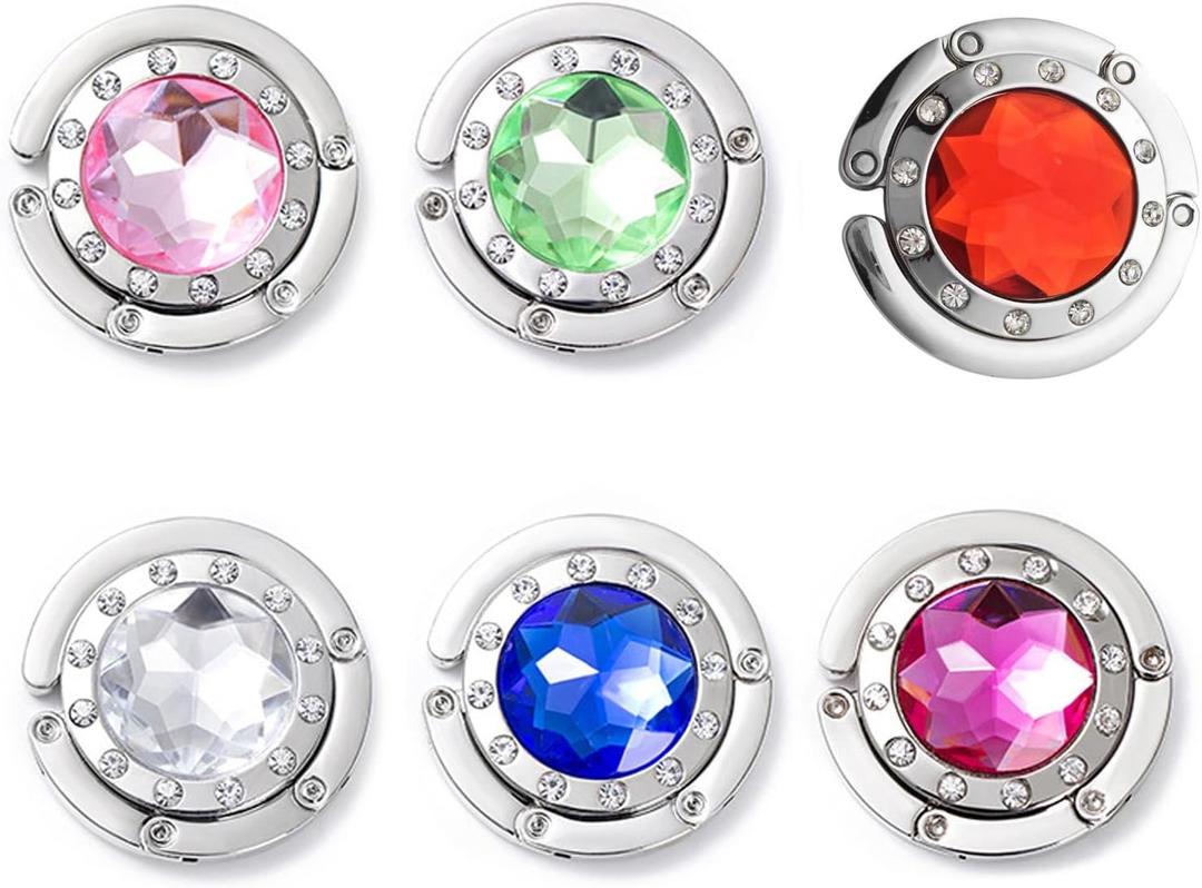 6 PCS Handbag Hooks for Tables,Portable Hook,for Purse Bag Hanger Portable Handbag Folding Hanger Holder Hook for Hanging Crystal Alloy Magic Hooks for Women Girl (6 Colors)