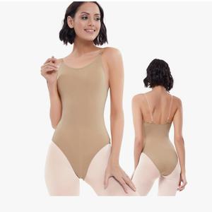 Women Nude Leotard Seamless Camisole Undergarment with Adjustable Clear Straps, Size L