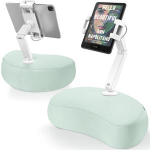 AboveTEK Tablet Pillow Stand for Bed, Hands-Free 360 Adjustable iPad Pillow Holder for Lap Reading w/Soft Bean Bag, Ideal Gift for Mom, Fits 4.7" to 12.9" Tablet, Phone, Kindle - Cyan