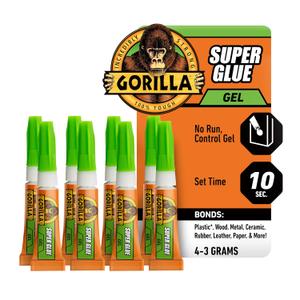 Gorilla Super Glue Gel, Clear, Four 3 g Tubes, 2-Pack, All Purpose | Fast Setting, Ideal for Projects and Repairs, No-Run Formula, Anti-Clog Cap, Dries in 10-45 Seconds