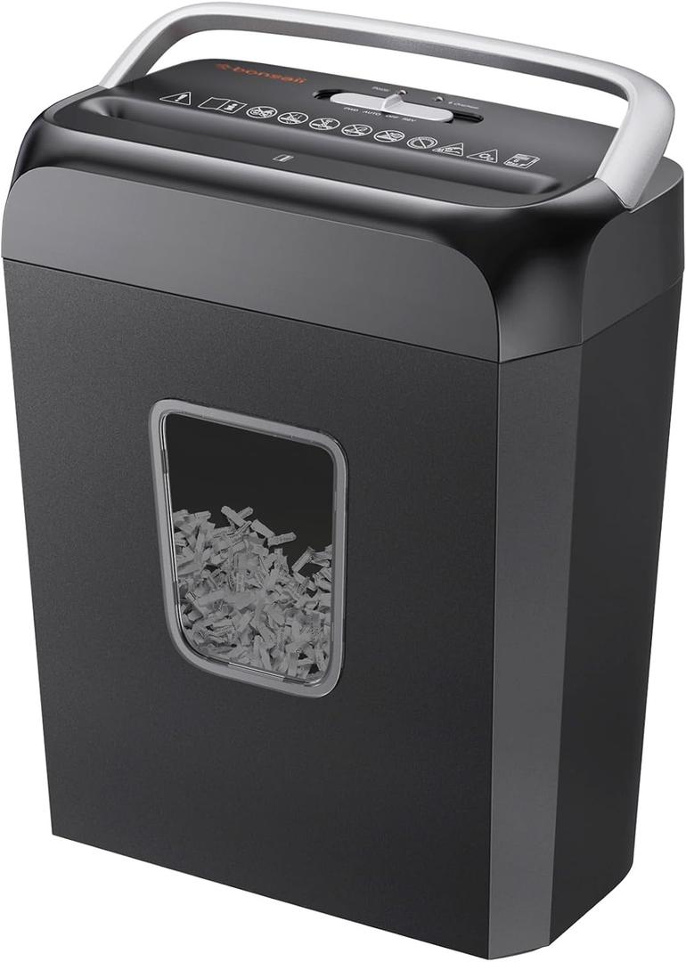 Bonsaii Shredders for Home Use, 3.4 Gal Wastebasket, 6-Sheet Cross-Cut Credit Card Shredder for Home Office, Small Shredding Machine for Staples, Clips, Documents, Portable Handle(C237-B New Version)