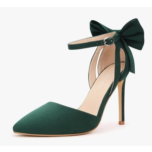 Carcuume Womens Bow Tie Back Heels Close Toe Pumps Stiletto High Heels Wedding Shoes Ankle Strap Heel Sandals Size 8
