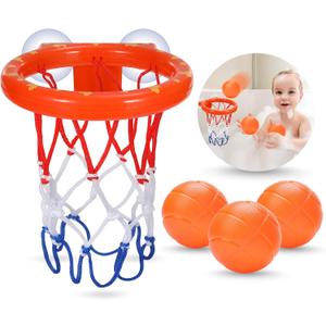 KSABVAIA Bath Toys - Bathtub Basketball Hoop for Kids Toddlers - Bath Toys Shower Toys for Kids Ages 4-8,Suction Cup Basketball Hoop & 3 No Hole Balls Set for Boys Girls (Small)