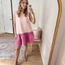 Wenrine Womens Striped Sweatshirt Dress Casual Sleeveless Crewneck Constrast Patchwork Loose Tank Mini Dresses (Pink, S)