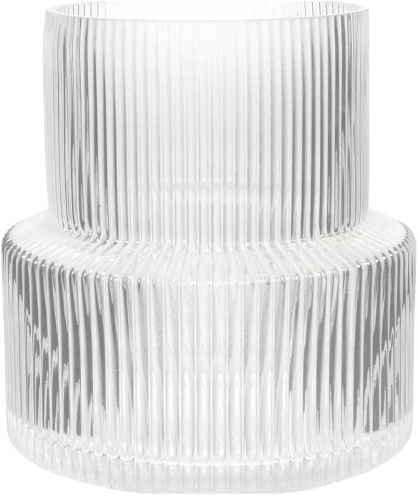 Large Glass Vase - Clear Ribbed Vase - Fluted Flower Vase for Modern Home Dcor - Glass Vases for Centerpieces - Living Room, Dining Table, Shelf, Entryway, Office, Wedding Centerpieces