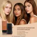 Full Coverage Foundation Stick with Contour Brush, Waterproof & Long-Lasting Foundation Makeup, Buildable Concealer Stick for All Skin Types, Lightweight Daily Natural Matte Finish for Beginners