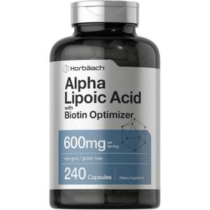 Horbach Alpha Lipoic Acid 600mg | 240 Capsules | with Biotin Optimizer | Non-GMO and Gluten Free Supplement, Best By 07, 2027