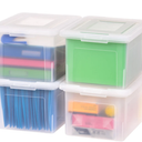 IRIS USA File Box, Plastic File Organizer with Lids for Letter/Legal File, Portable Document Box For Moving, Storage Bin with Durable and Secure Lid, Stackable Nestable BPA-Free, Clear 35 Qt. 4 Pack