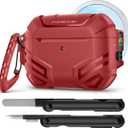 MOBOSI for AirPods Pro 3 Case with Lock, Compatible with AirPod 3rd Gen Cover [Fit for MagSafe], Military Grade Hard Shell for iPods Pro3 with Cleaner Kit & Keychain for Men(2025), Red