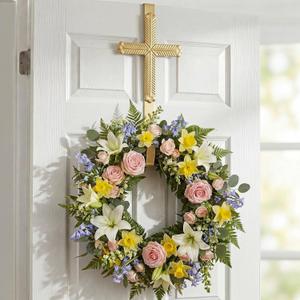Frienda 15.7" Wreath Hanger for Front Door Cross Wreaths Hangers Metal Gold Over The Door Hooks Easter Christian Religious Wall Decor for Wall Home Garden Spring Porch