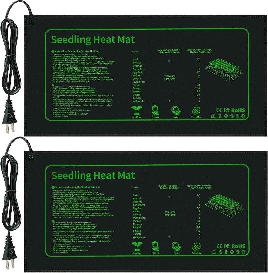 LOCONHA Seedling Heat Mat for Seed Starting,10" x 20.75" Waterproof Heating Pad for Indoor Plants Germination (Black 2 Pack)