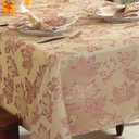 SASTYBALE Fall Tablecloth 52 x 70 Inch Rectangle Maple Leaves Jacquard Damask Table Cloth, Vintage Water Resistance Wrinkle Free Fabric Table Covers for Autumn Harvest & Thanksgiving, Beige/Burgundy