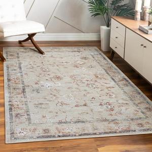Superior Floral Scroll Washable Runner Rug, Cotton Backing, Pet & Kid Friendly, Non-Slip Rugs for Hallway, Entry, Kitchen, Low Pile Area Rug, Swan Collection, 2' 7" x 8', Cream