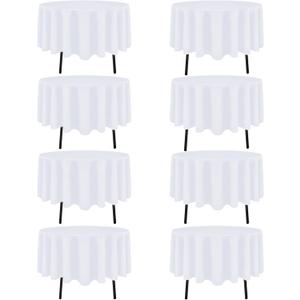8 Packs Round Tablecloth 60 Inch White Table Cloth for Circle Tables, Washable Polyester Fabric Tablecloths, Wrinkle Resistant Table Cloth Round Cover for Wedding Party Banquet Dining