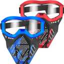 POKONBOY 2 Pack Tactical Mask with Goggles Compatible with Nerf Rival, Apollo, Zeus, Khaos, Atlas, & Artemis Blasters Rival Mask Red & Blue