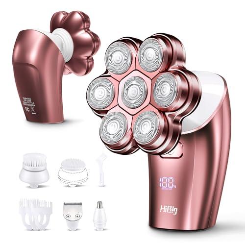 Electric Razors for Women Legs: 5-in-1 Rechargeable Body Shaver, 7D Wet & Dry Body Trimmer, IPX7 Waterproof Lady Hair Remover for Face Underarms Pubic, Light Pink