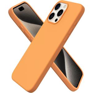 ORNARTO Compatible with iPhone 15 Pro Max Case 6.7", Slim Liquid Silicone 3 Layers Soft Gel Rubber Shockproof Protective Phone Cover with Anti-Scratch Microfiber Lining-Papaya