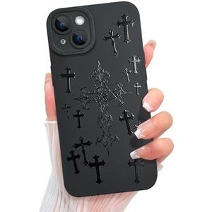 KANGHAR for iPhone 14 Case Aesthetic Blessed Cross Jesus Christian Goth Designed for Women Girls Men, Full Camera Protection Slim Fit Soft TPU Shockproof Protective Cover - Black