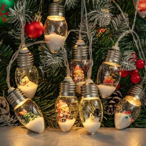 16.6ft Vintage Christmas Lights for Indoor Bedroom Decorations - 30 LED Globe Bulbs String Light with Snow & Cute Ornaments for Home Patio Decor Fireplace Xmas Tree Decoration