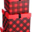 TaoBary 4 Pcs Buffalo Plaid Nesting Gift Boxes Stackable Red Black Decorative Boxes with Lids Nested Storage Cube for Holiday Birthday Party Gift Decor