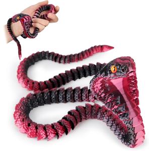 3D Printed Snake,23 Inch 3D Printed Animals,3D Printed Fidget Toys,Home Office Decor Executive Desk Crystal Cobra Toys Black Red