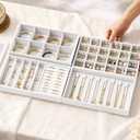 Velvet Jewelry Drawer Organizer Trays White Stackable Jewelry Storage Inserts Set, 4-Layer Jewelry Tray Set for Earrings, Rings, Necklaces, Bracelets with Removable Dividers for Dresser & Vanity