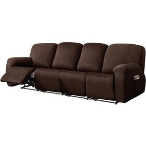 vctops Diamond Recliner Sofa Covers 10-Pieces Stretch Large RV Couch Covers for 4 Seats Reclining Slipcovers Soft Solid Furniture Protector (Dark Coffee,4 Seat)