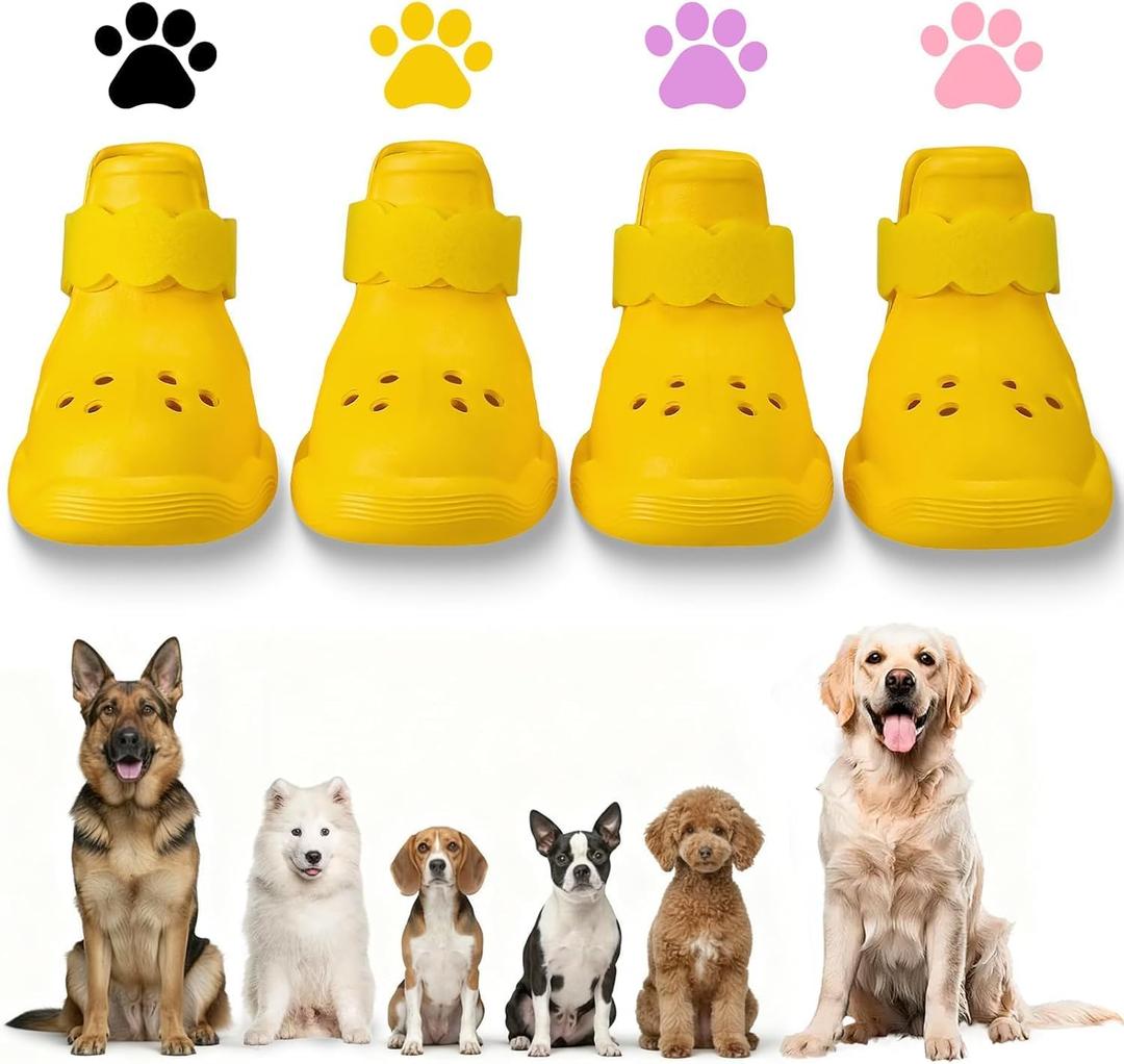 Dog Shoes for Hot Pavement and Snow – Waterproof, NonSlip, Breathable Booties with Adjustable Straps for Small, Medium and Large Dogs (Yellow, L)