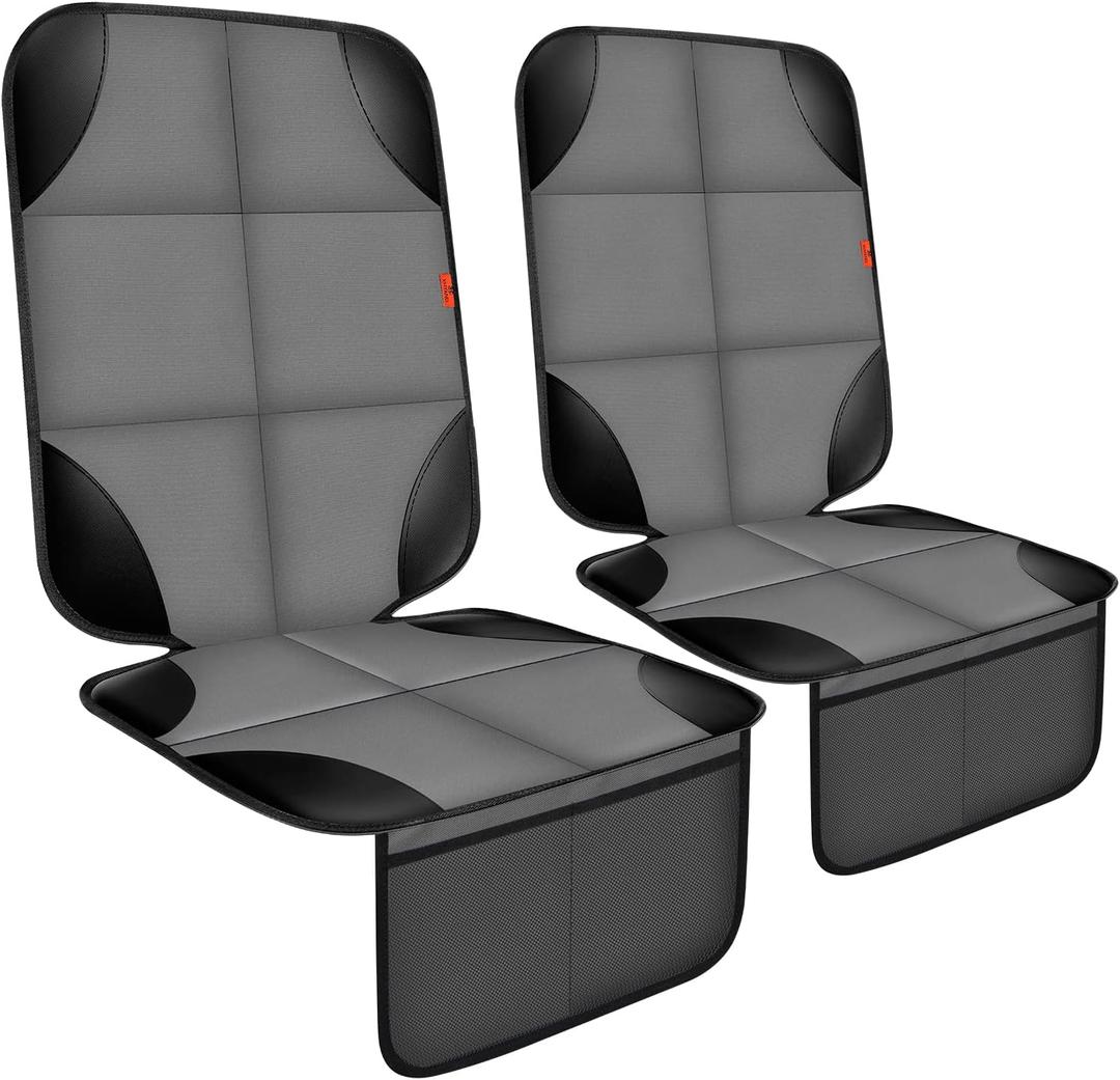 Car Seat Protector 2 Pack Car Seat Cushion Mat Thickest Padding,Waterproof 600D Fabric Car Seat Covers for Non-Slip Backing Mesh Pockets for Baby and Pet 2 Seat Protector Gray
